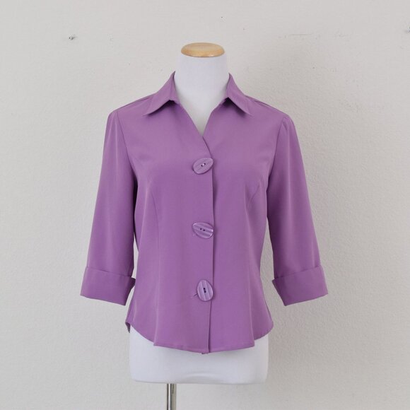 Vintage 90s Purple Stretch Blouse by Kathy Chen |‎ size 8 - Picture 9 of 10